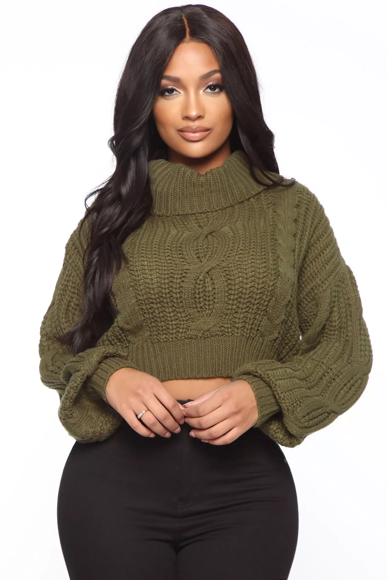 You Got It All Cropped Sweater FN - Olive