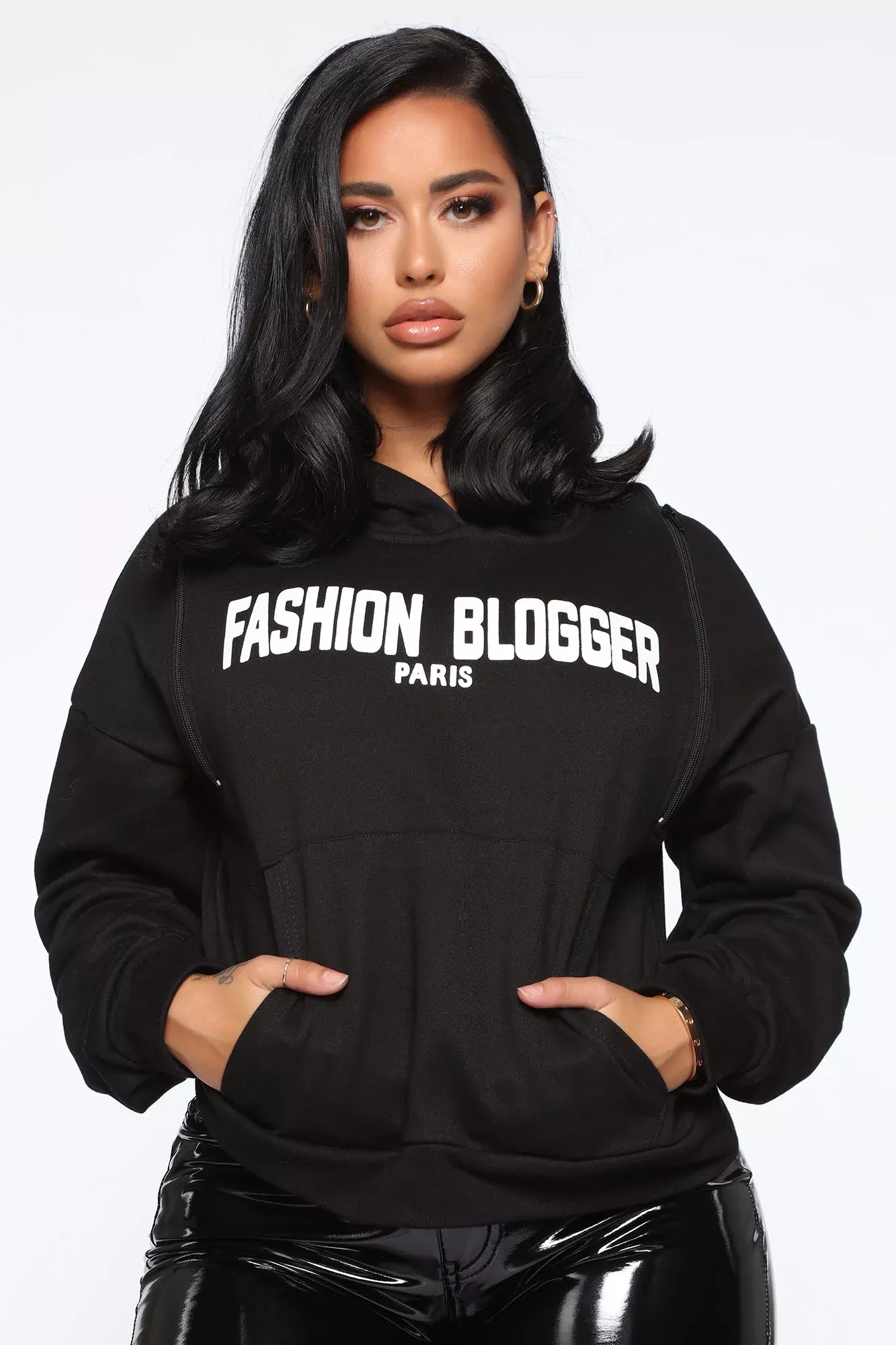 Zipper Fashion Blogger Hoodie - Black