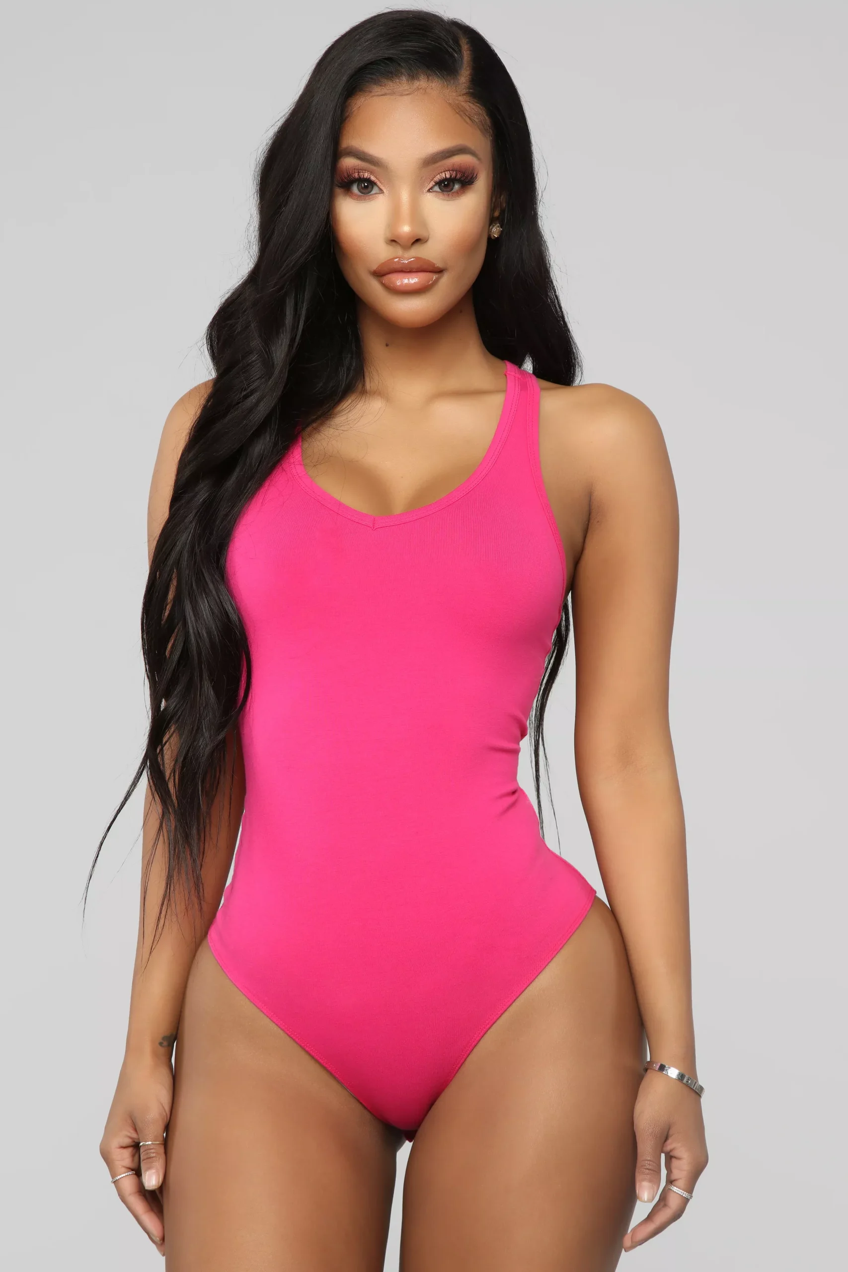 Zoey Racer Back Bodysuit - Fuchsia